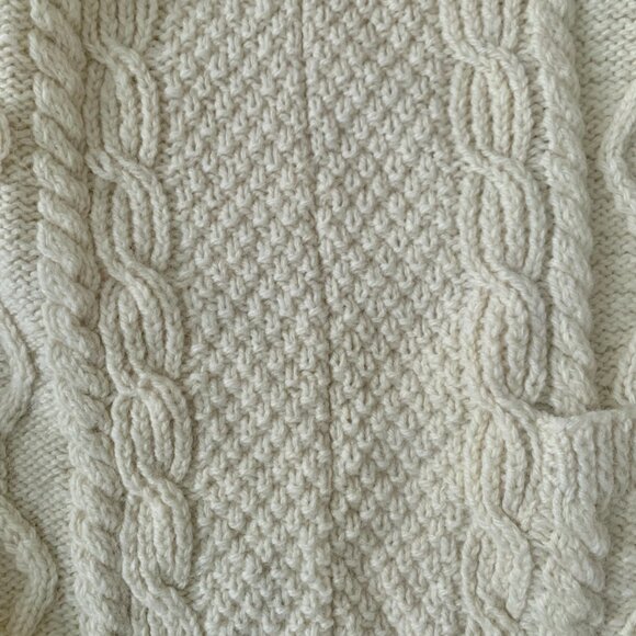 Vintage Wool V Neck Cable Knit Cream Cardigan Grandpa Sweater Cottagecore Cozy - Picture 5 of 13